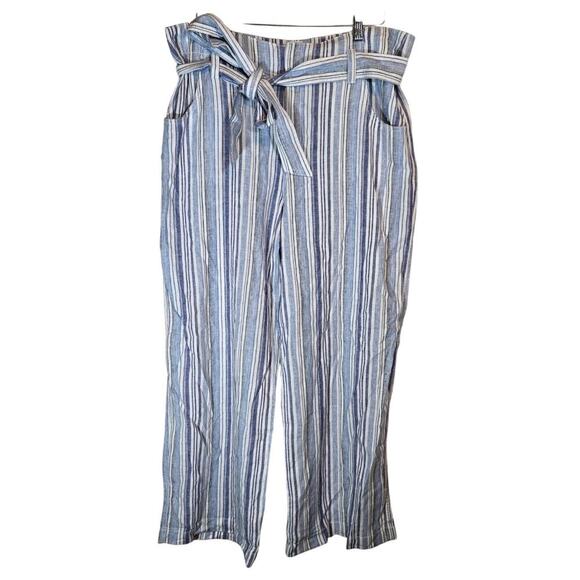 GAP Linen Bld Striped Nautical Coastal Tie Belt Wide Leg High Rise Pants 16 - Picture 1 of 11